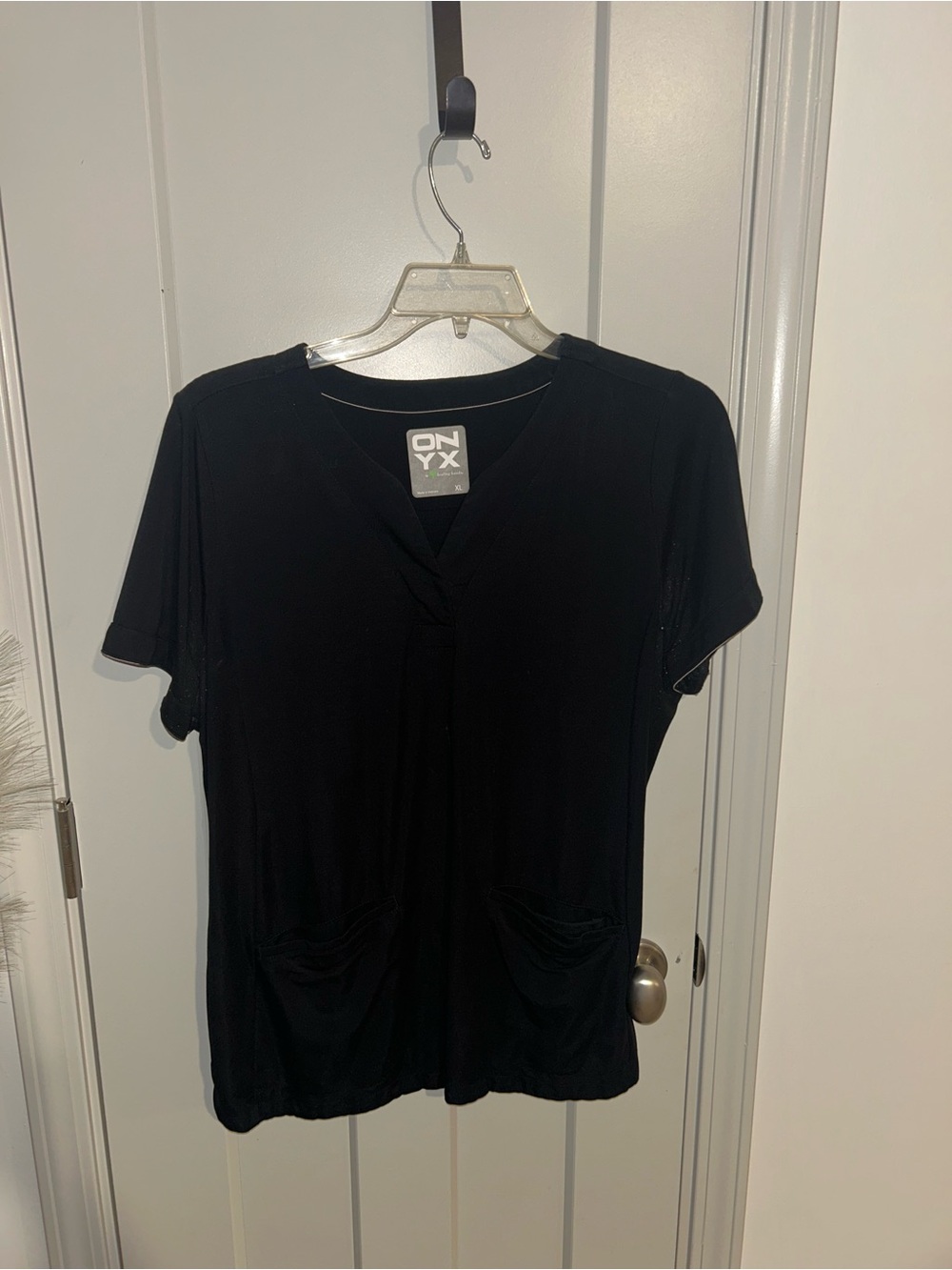 ONYX Black V-Neck Short Sleeve Women's Scrub Top